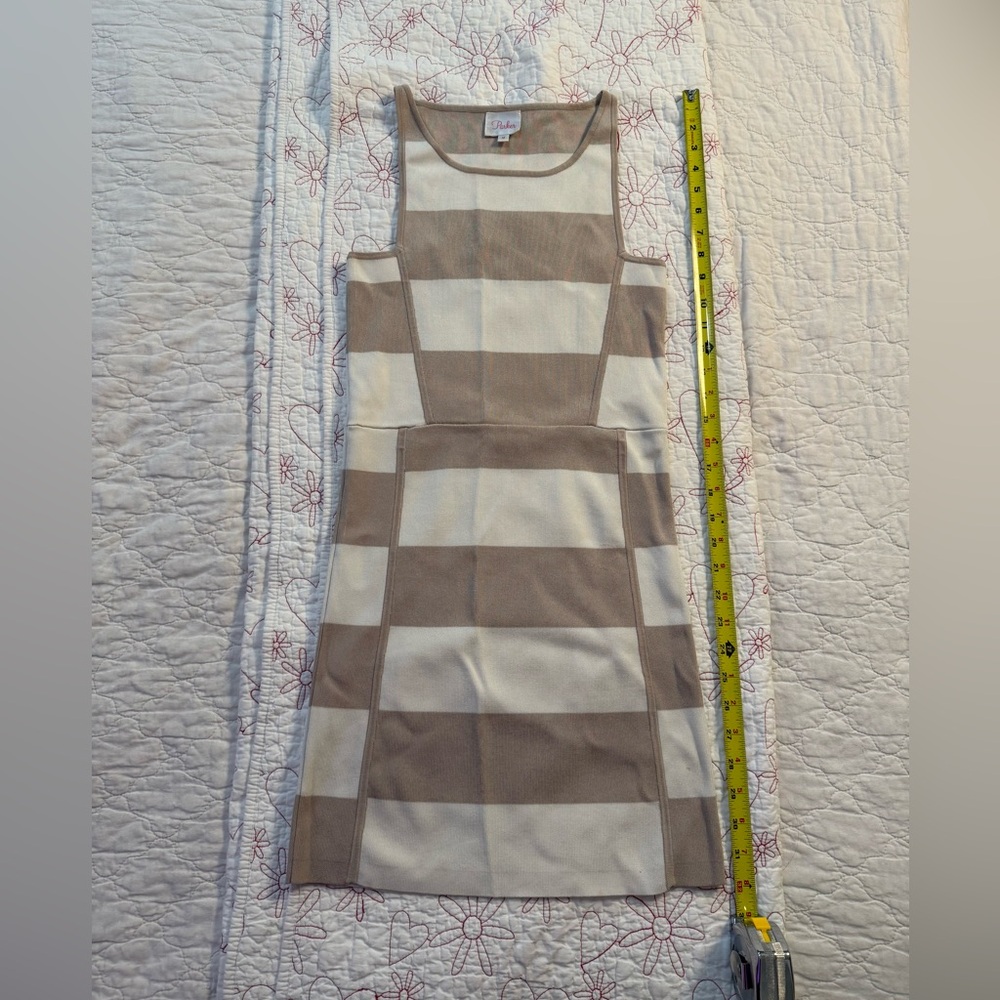 Parker Beige and Cream Stripe Checker Mini Dress